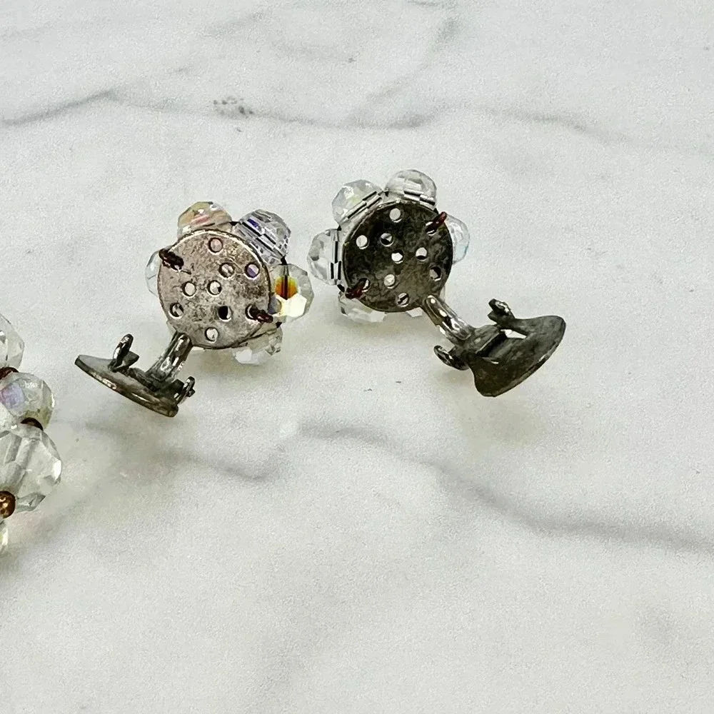 Vintage Crystal Aurora Borealis Necklace  Matching Clip On Earrings Set …